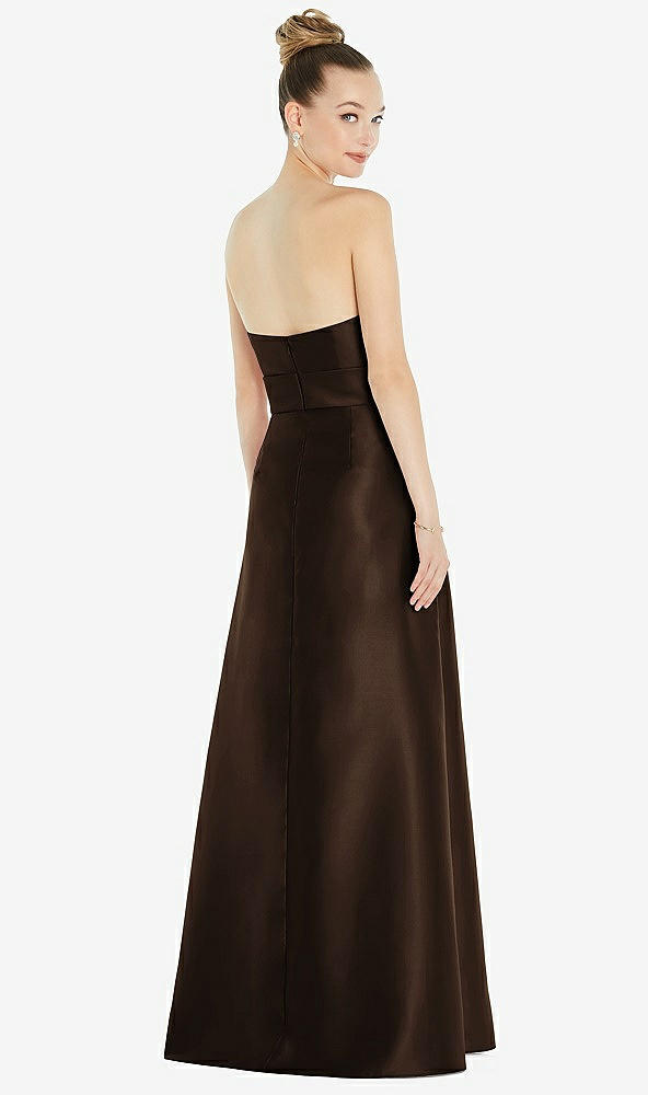 Back View - Espresso Basque-Neck Strapless Satin Gown with Mini Sash