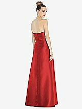Rear View Thumbnail - Poppy Red Basque-Neck Strapless Satin Gown with Mini Sash