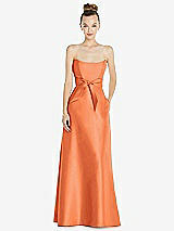 Front View Thumbnail - Portofino Orange Basque-Neck Strapless Satin Gown with Mini Sash