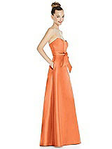 Side View Thumbnail - Portofino Orange Basque-Neck Strapless Satin Gown with Mini Sash