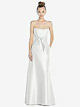Front View Thumbnail - White Basque-Neck Strapless Satin Gown with Mini Sash