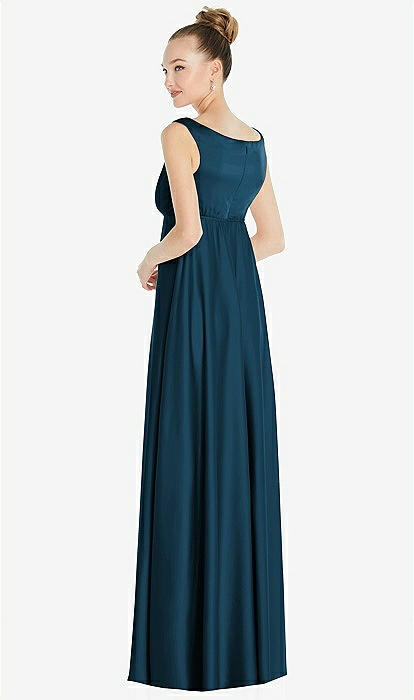 Convertible Strap Empire Waist Satin Maxi Bridesmaid Dress In Atlantic Blue  | The Dessy Group