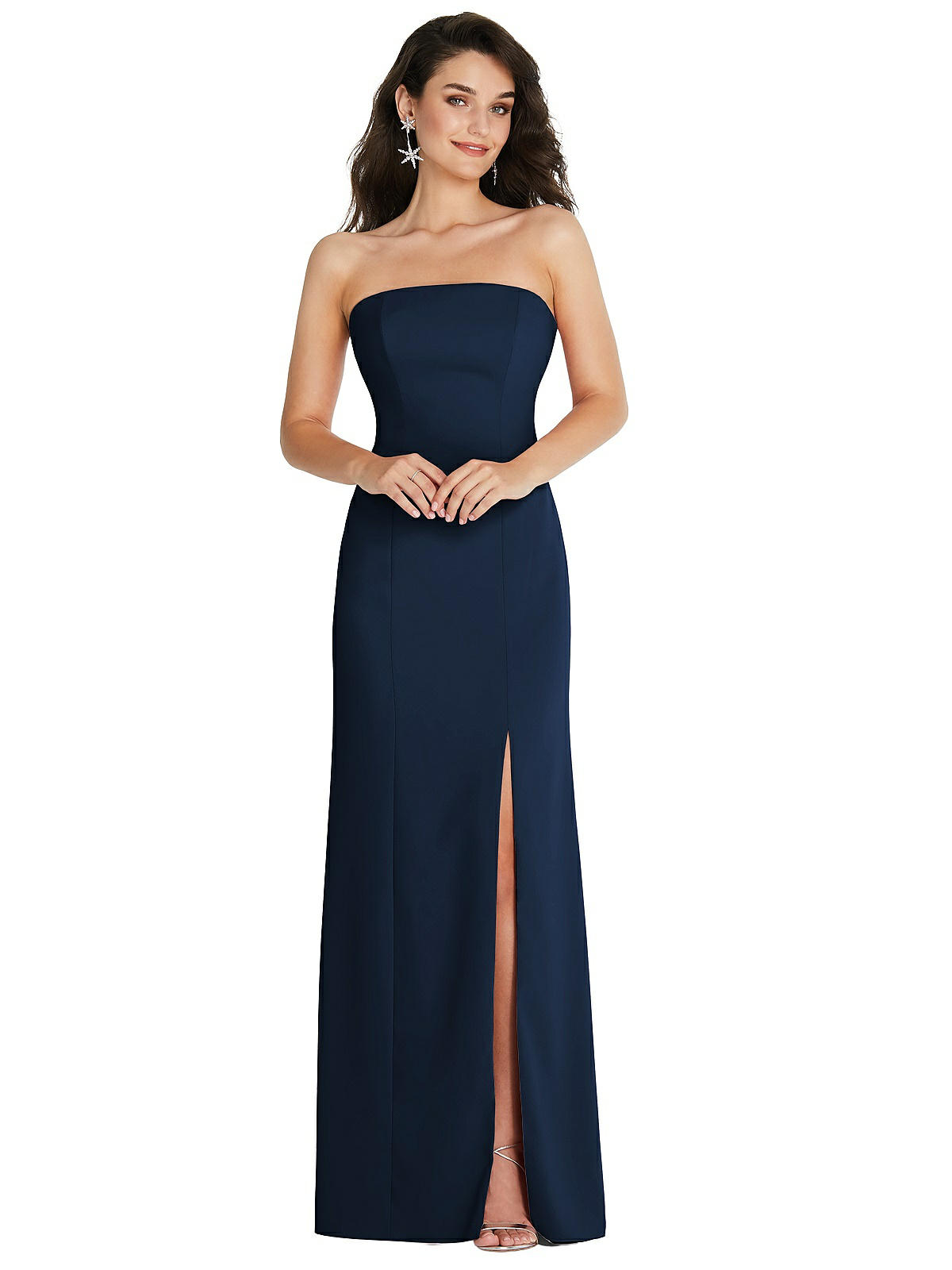 Strapless Scoop Back Maxi Dress with Front Slit Strapless Scoop Back Maxi Dress with Front Slit