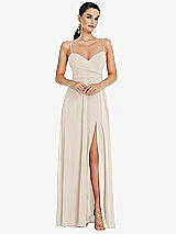 Front View Thumbnail - Oat Adjustable Strap Wrap Bodice Maxi Dress with Front Slit 