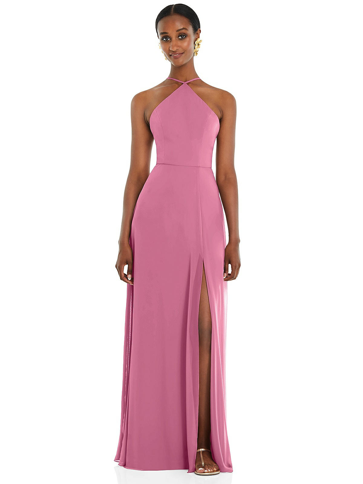 Diamond Halter Maxi Bridesmaid Dress With Adjustable Straps In
