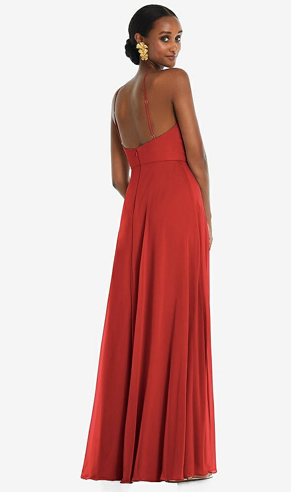 Back View - Poppy Red Diamond Halter Maxi Dress with Adjustable Straps