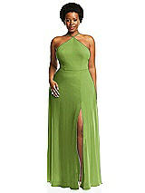 Alt View 1 Thumbnail - Peridot Green Diamond Halter Maxi Dress with Adjustable Straps
