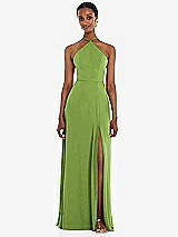 Front View Thumbnail - Peridot Green Diamond Halter Maxi Dress with Adjustable Straps