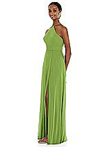 Side View Thumbnail - Peridot Green Diamond Halter Maxi Dress with Adjustable Straps