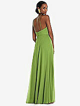 Rear View Thumbnail - Peridot Green Diamond Halter Maxi Dress with Adjustable Straps