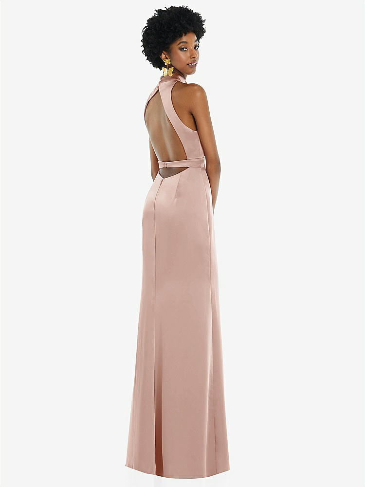 knee length dresses for ladies Zapaka Women Dusty Sage Bridesmaid Dress Halter Neck Satin Sheath Long Wedding Guest Dress, Dusty Sage / US16W main image 0