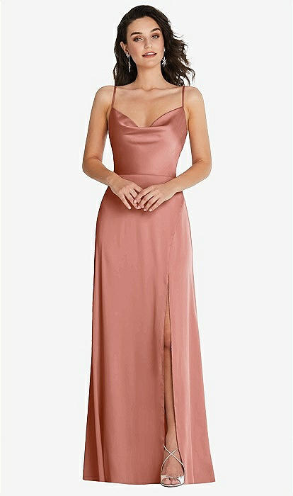 navy blue dress for baby girl Cowl-Neck Long A-Line Prom Dress with Ties