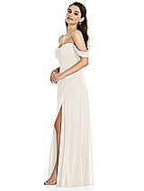 Side View Thumbnail - Ivory Off-the-Shoulder Draped Sleeve Maxi Dress with Front Slit