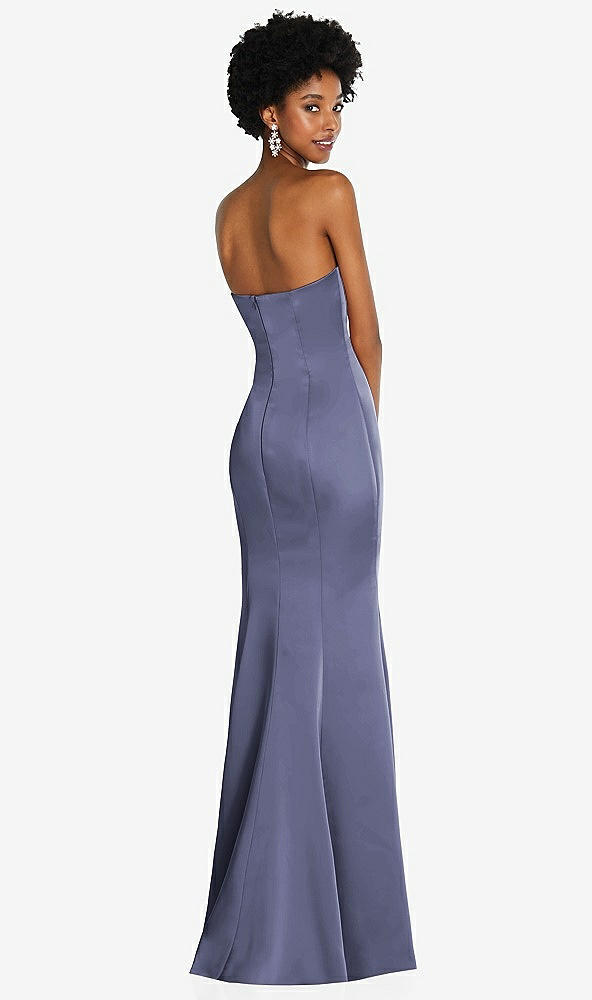 Back View - French Blue Strapless Princess Line Lux Charmeuse Mermaid Gown
