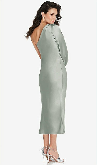 one sleeve chiffon slanted midi dress One Shoulder Side Slit Chiffon Bridesmaid Dress