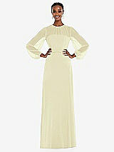 Alt View 1 Thumbnail - Butter Yellow Strapless Chiffon Maxi Dress with Puff Sleeve Blouson Overlay 