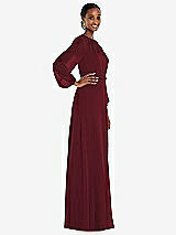Side View Thumbnail - Cabernet Strapless Chiffon Maxi Dress with Puff Sleeve Blouson Overlay 