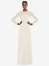 Alt View 1 Thumbnail - Ivory Strapless Chiffon Maxi Dress with Puff Sleeve Blouson Overlay 