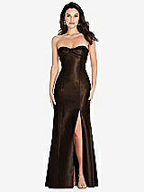 Front View Thumbnail - Espresso Bow Cuff Strapless Princess Waist Trumpet Gown