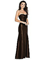 Side View Thumbnail - Espresso Bow Cuff Strapless Princess Waist Trumpet Gown