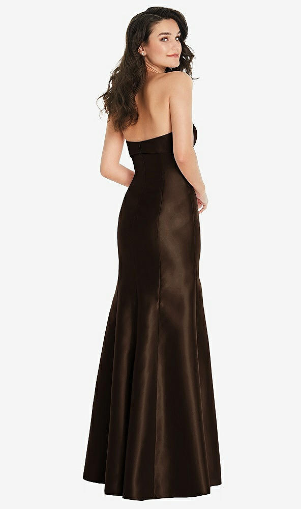 Back View - Espresso Bow Cuff Strapless Princess Waist Trumpet Gown