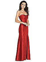 Side View Thumbnail - Poppy Red Bow Cuff Strapless Princess Waist Trumpet Gown