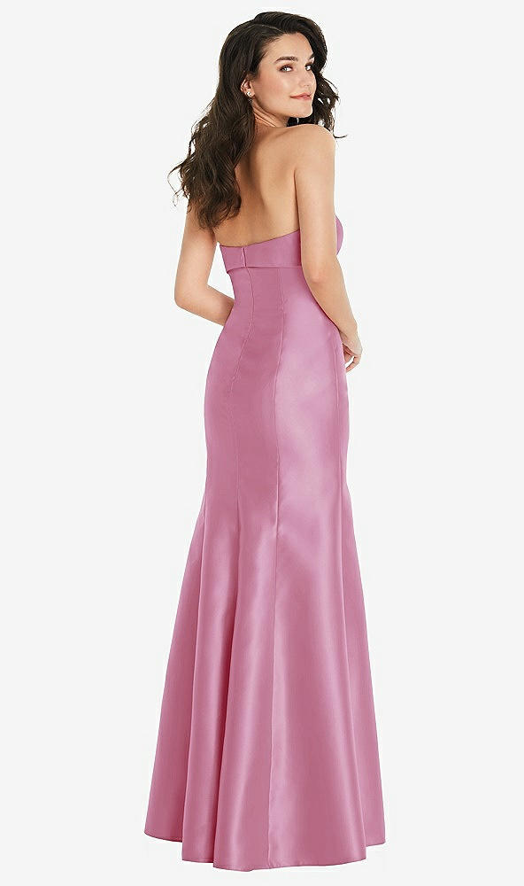 Back View - Powder Pink Bow Cuff Strapless Princess Waist Trumpet Gown