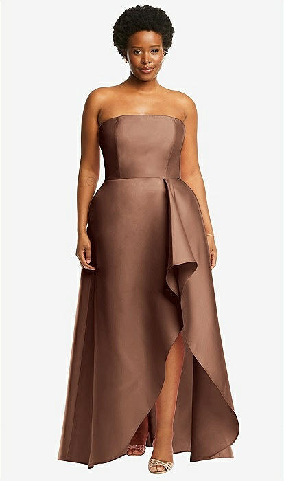 Strapless Satin Bridesmaid Dress With Draped Front Slit And