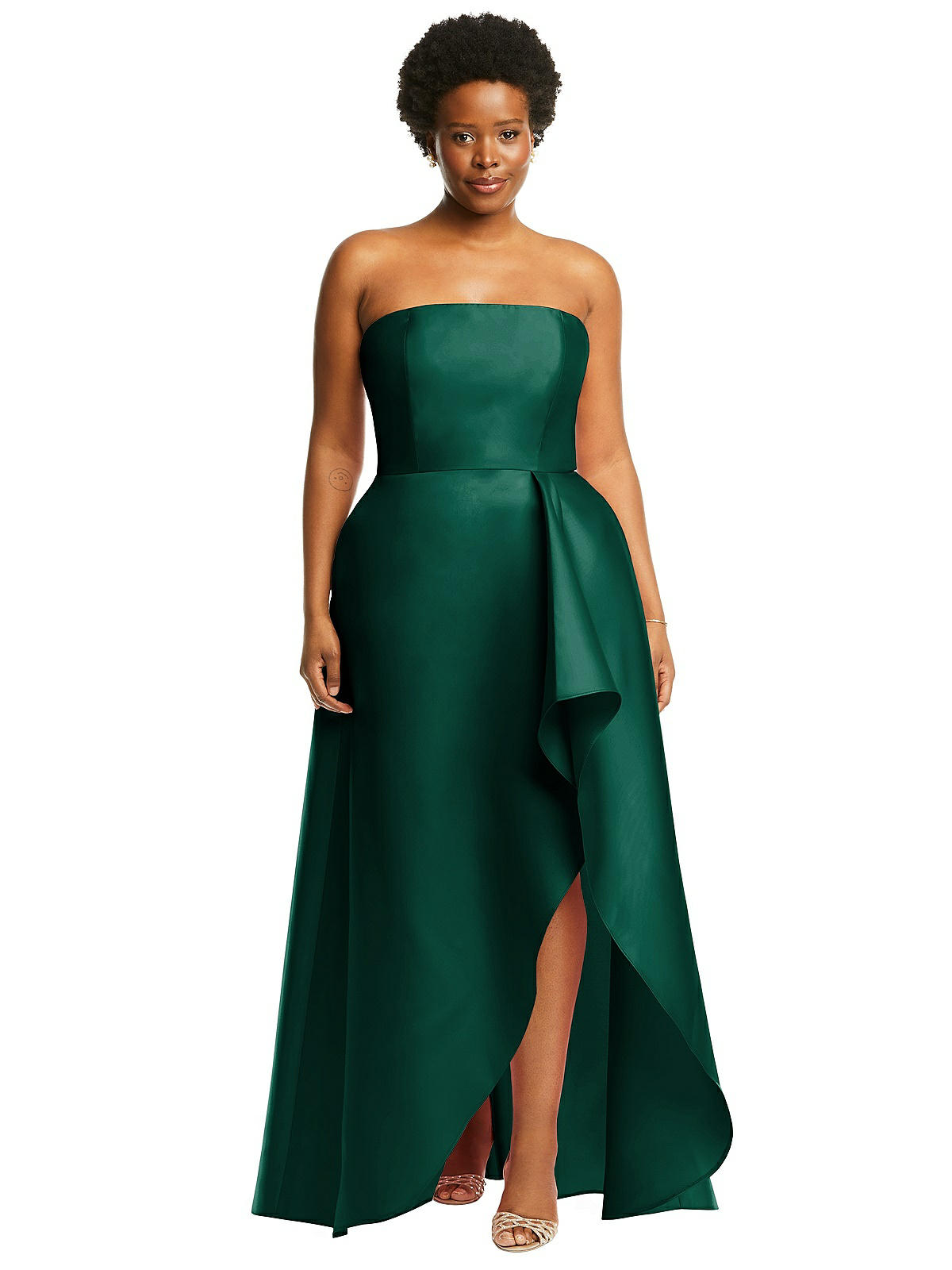 Strapless Satin Bridesmaid Dress With Draped Front Slit And