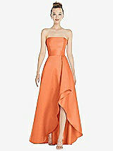 Alt View 1 Thumbnail - Portofino Orange Strapless Satin Gown with Draped Front Slit and Pockets