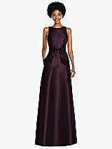 Front View Thumbnail - Deep Plum Jewel-Neck V-Back Maxi Dress with Mini Sash
