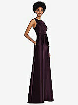 Side View Thumbnail - Deep Plum Jewel-Neck V-Back Maxi Dress with Mini Sash