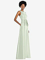 Side View Thumbnail - Mint Green Jewel-Neck V-Back Maxi Dress with Mini Sash