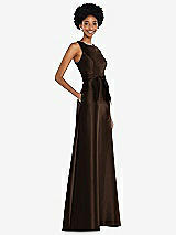 Side View Thumbnail - Espresso Jewel-Neck V-Back Maxi Dress with Mini Sash