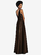 Rear View Thumbnail - Espresso Jewel-Neck V-Back Maxi Dress with Mini Sash