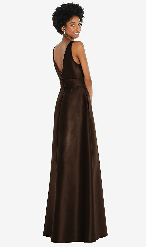 Back View - Espresso Jewel-Neck V-Back Maxi Dress with Mini Sash
