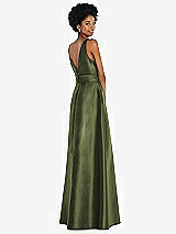 Rear View Thumbnail - Olive Green Jewel-Neck V-Back Maxi Dress with Mini Sash