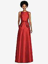 Front View Thumbnail - Poppy Red Jewel-Neck V-Back Maxi Dress with Mini Sash
