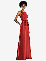 Side View Thumbnail - Poppy Red Jewel-Neck V-Back Maxi Dress with Mini Sash
