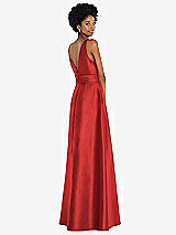 Rear View Thumbnail - Poppy Red Jewel-Neck V-Back Maxi Dress with Mini Sash