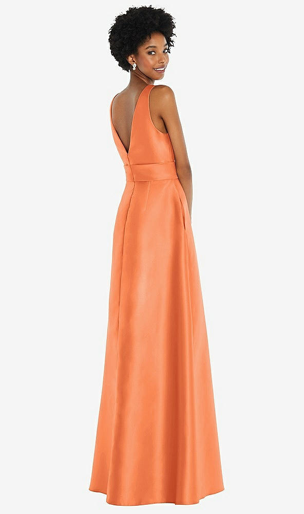 Back View - Portofino Orange Jewel-Neck V-Back Maxi Dress with Mini Sash