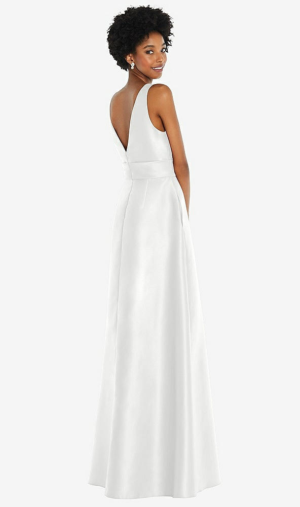 Back View - White Jewel-Neck V-Back Maxi Dress with Mini Sash
