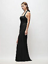 Side View Thumbnail - Black Tie Halter Open Back Trumpet Gown 