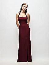 Front View Thumbnail - Cabernet Tie Halter Open Back Trumpet Gown 