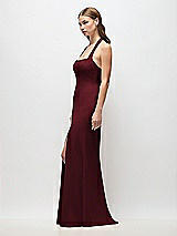 Side View Thumbnail - Cabernet Tie Halter Open Back Trumpet Gown 