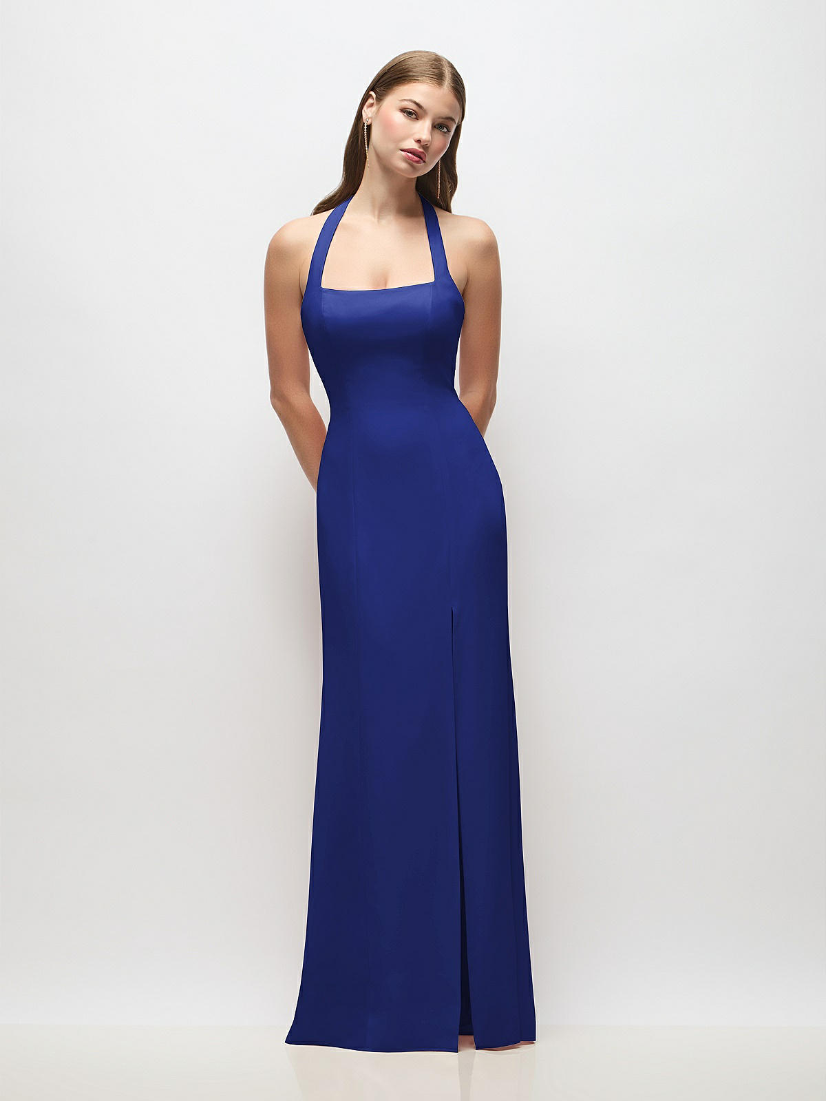 Tie Halter Open Back Trumpet Bridesmaid Dress In Cobalt Blue | The Dessy Group Tie Halter Open Back Trumpet Bridesmaid Dress In Cobalt Blue | The Dessy Group