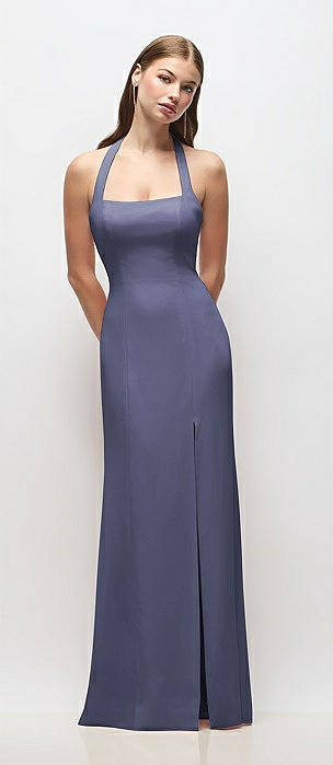 French Blue Square Neckline Bridesmaid Dresses