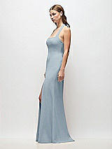 Side View Thumbnail - Mist Tie Halter Open Back Trumpet Gown 