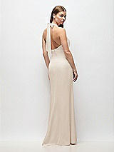 Rear View Thumbnail - Oat Tie Halter Open Back Trumpet Gown 
