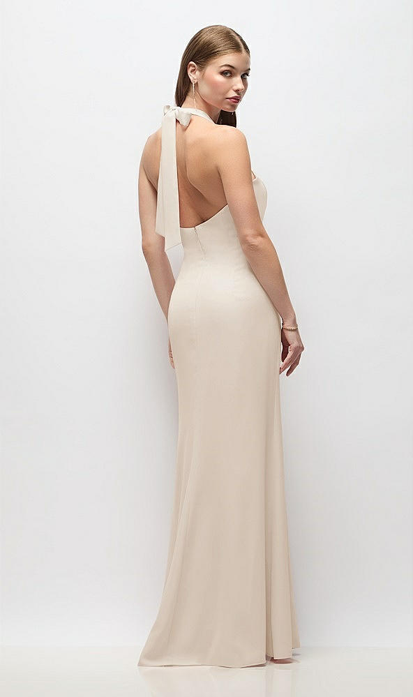 Back View - Oat Tie Halter Open Back Trumpet Gown 